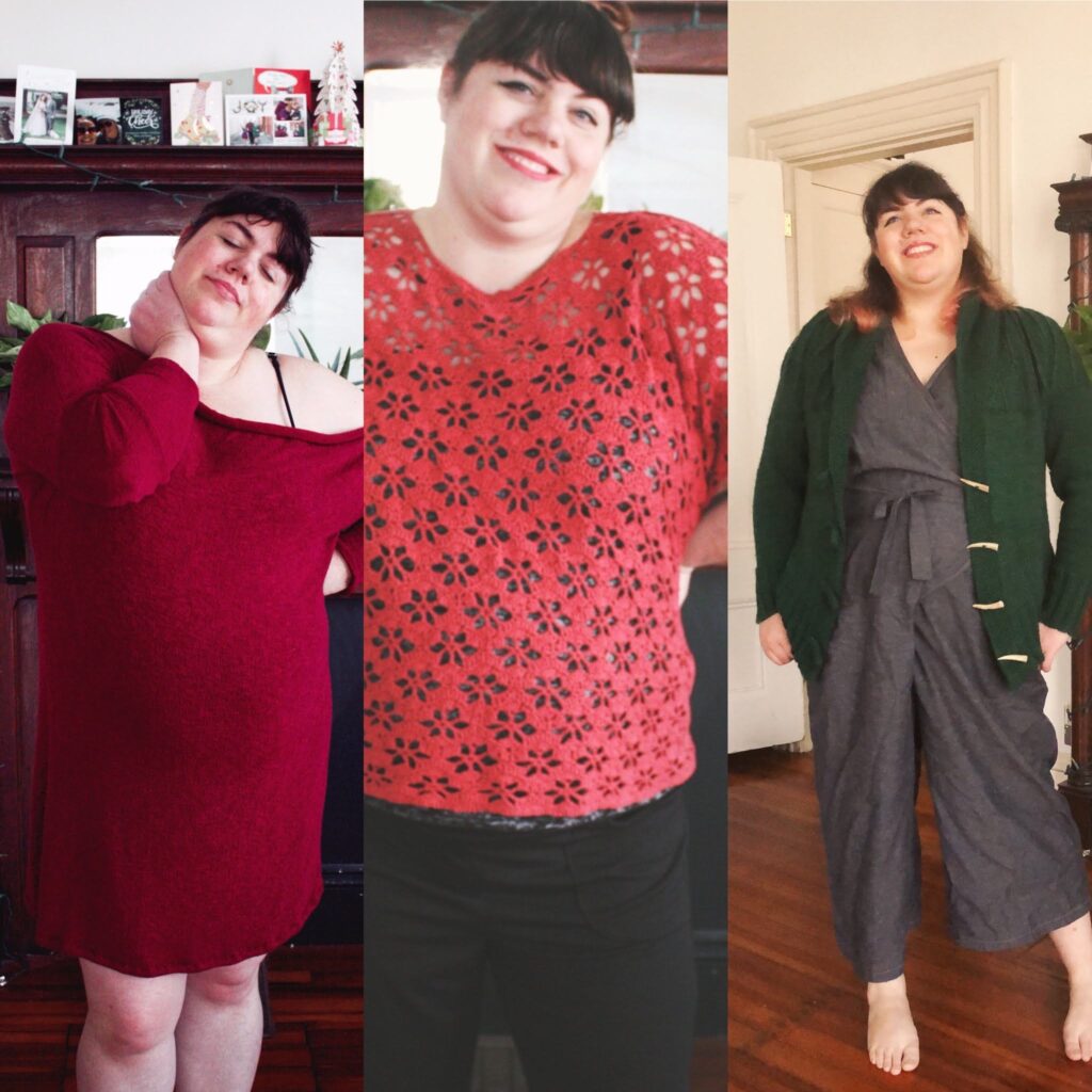 Photo collage of three Me Made May outfits Amy wore