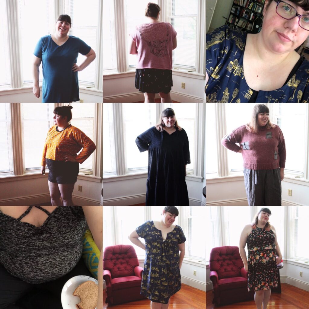 The last of the collages, showing nine photos of Amy's Me Made May outfits. One image is a duplicate from a previous collage.