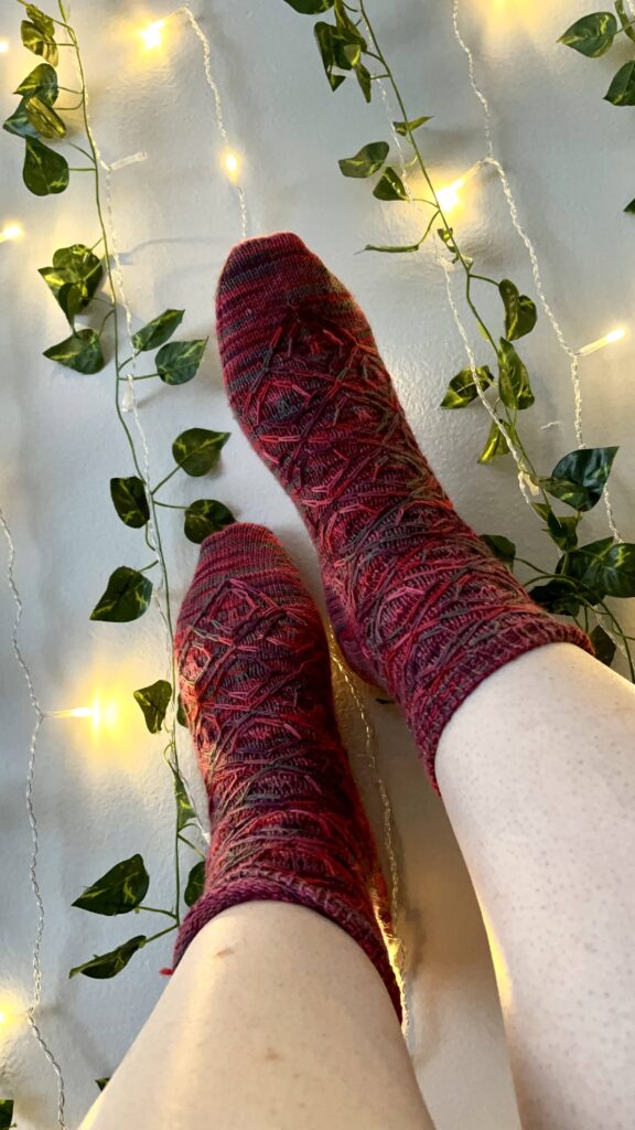 the tiled steps socks by Melissa Lemmons, worn by Amy