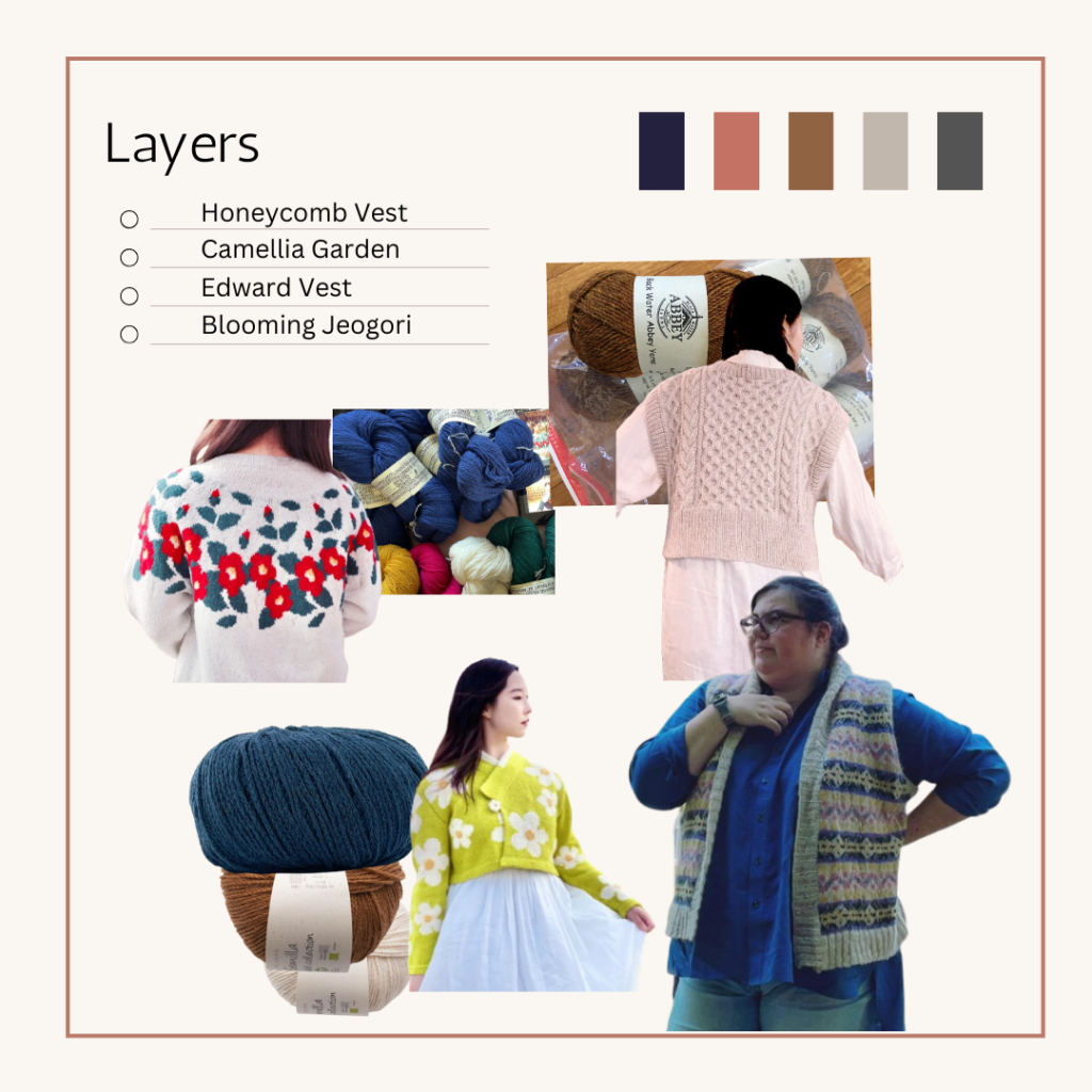 Graphic showing four knitted outer layers for a travel capsule wardrobe